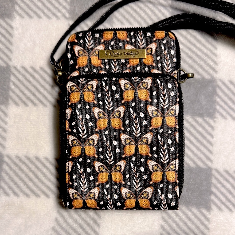 Butterfly Print Crossbody Wallet Bag By Revive Vintage NWOT